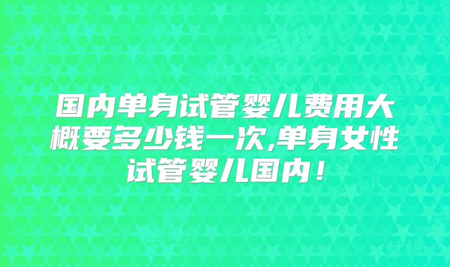 国内单身试管婴儿费用大概要多少钱一次,单身女性试管婴儿国内！
