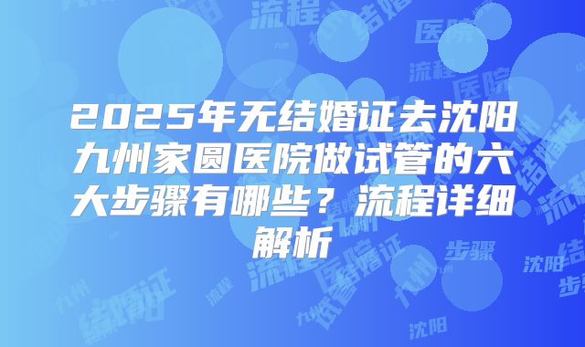 2025年无结婚证去沈阳九州家圆医院做试管的六大步骤有哪些?流程详细解析