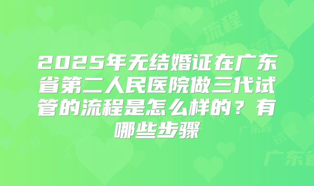 2025年无结婚证在广东省第二人民医院做三代试管的流程是怎么样的？有哪些步骤