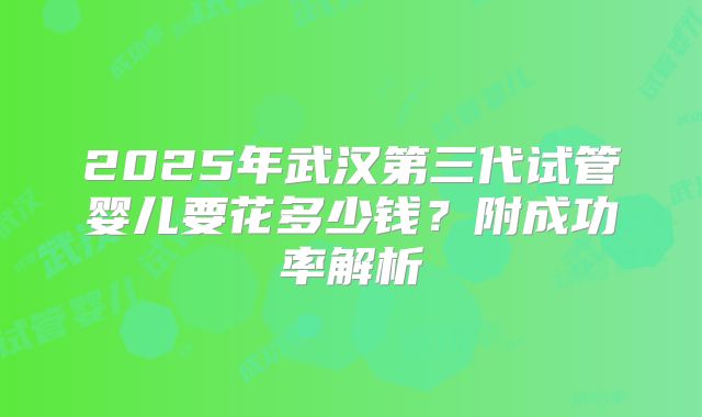 2025年武汉第三代试管婴儿要花多少钱?附成功率解析