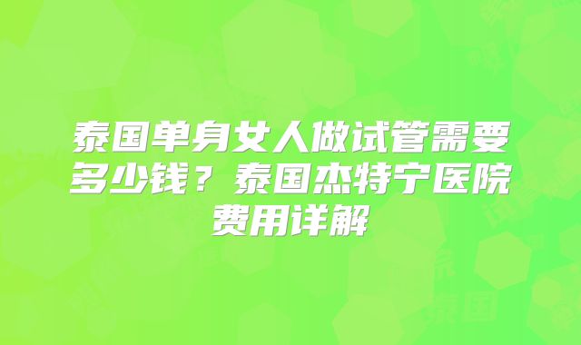 泰国单身女人做试管需要多少钱？泰国杰特宁医院费用详解