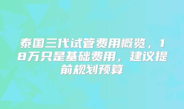 泰国三代试管费用概览，18万只是基础费用，建议提前规划预算