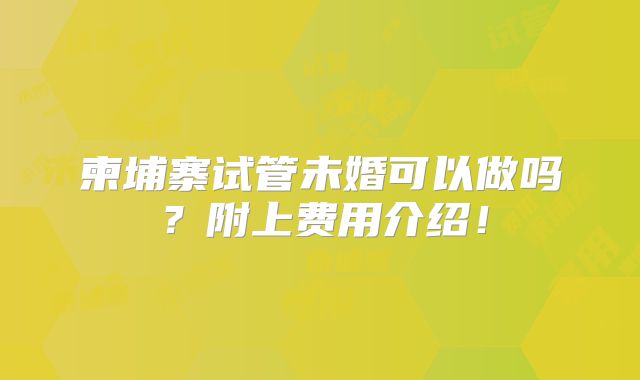 柬埔寨试管未婚可以做吗？附上费用介绍！
