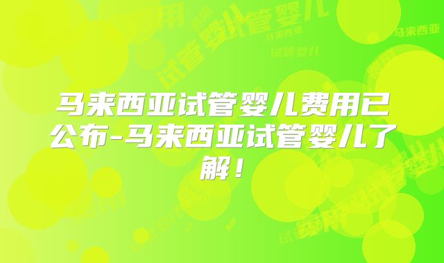 马来西亚试管婴儿费用已公布-马来西亚试管婴儿了解!