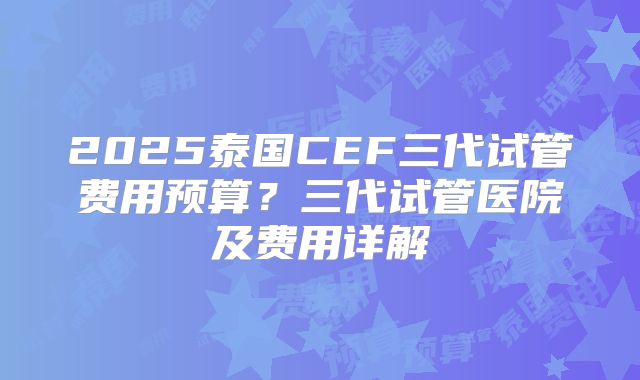 2025泰国CEF三代试管费用预算？三代试管医院及费用详解