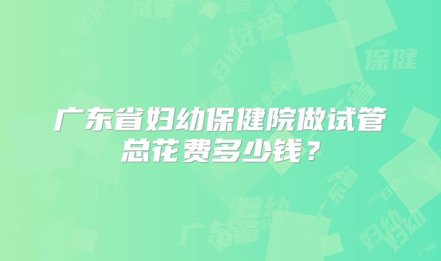 广东省妇幼保健院做试管总花费多少钱?