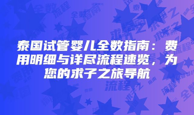 泰国试管婴儿全数指南：费用明细与详尽流程速览，为您的求子之旅导航
