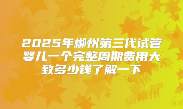 2025年郴州第三代试管婴儿一个完整周期费用大致多少钱了解一下