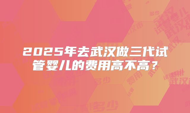 2025年去武汉做三代试管婴儿的费用高不高?