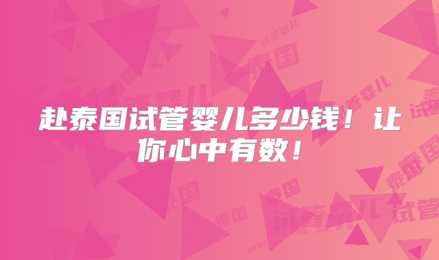 赴泰国试管婴儿多少钱！让你心中有数！