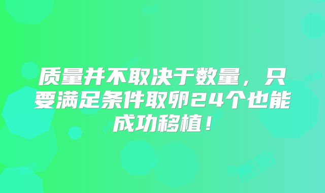 质量并不取决于数量，只要满足条件取卵24个也能成功移植！