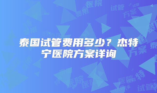 泰国试管费用多少？杰特宁医院方案详询