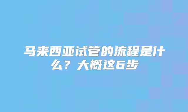 马来西亚试管的流程是什么？大概这6步