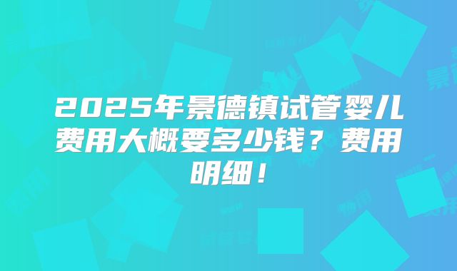 2025年景德镇试管婴儿费用大概要多少钱?费用明细!