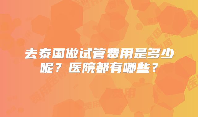 去泰国做试管费用是多少呢？医院都有哪些？