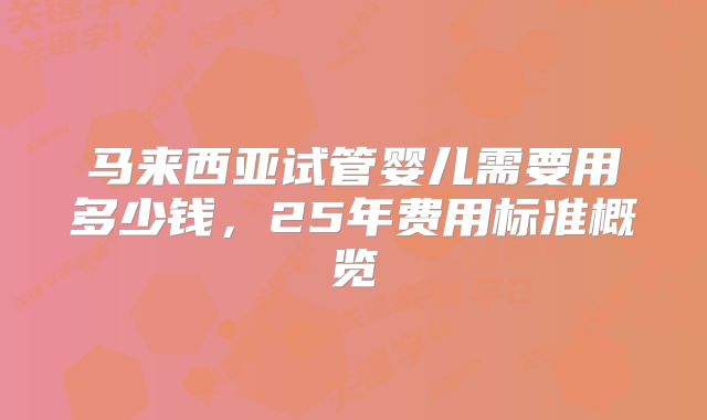 马来西亚试管婴儿需要用多少钱,25年费用标准概览