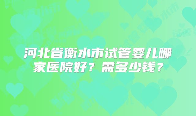 河北省衡水市试管婴儿哪家医院好？需多少钱？