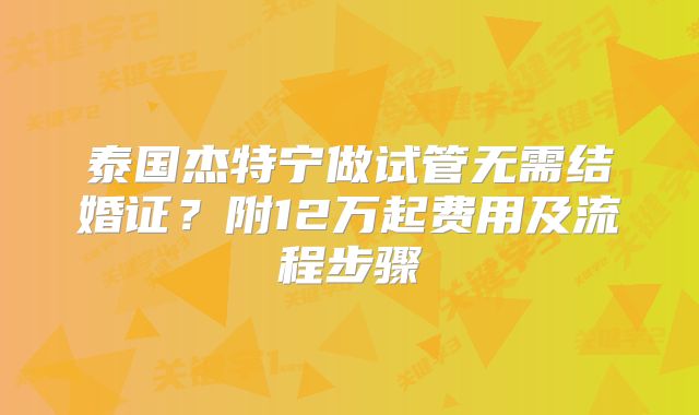 泰国杰特宁做试管无需结婚证？附12万起费用及流程步骤