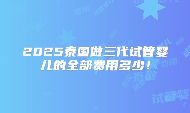 2025泰国做三代试管婴儿的全部费用多少!