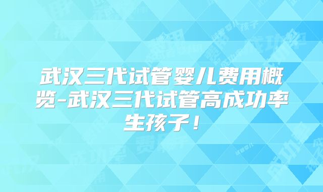 武汉三代试管婴儿费用概览-武汉三代试管高成功率生孩子！