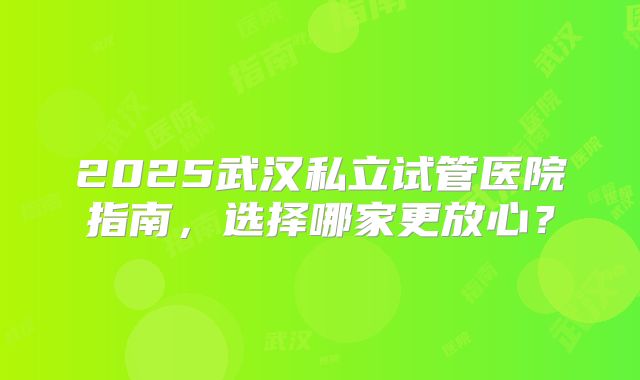2025武汉私立试管医院指南，选择哪家更放心？