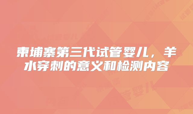 柬埔寨第三代试管婴儿，羊水穿刺的意义和检测内容