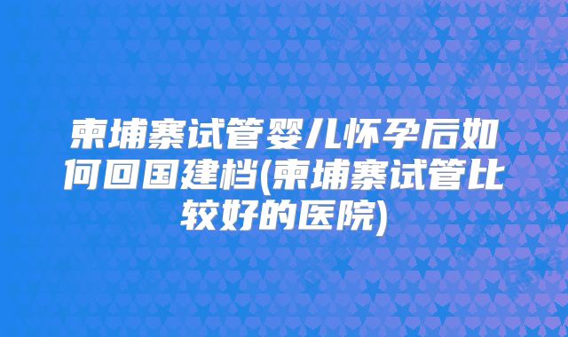 柬埔寨试管婴儿怀孕后如何回国建档(柬埔寨试管比较好的医院)
