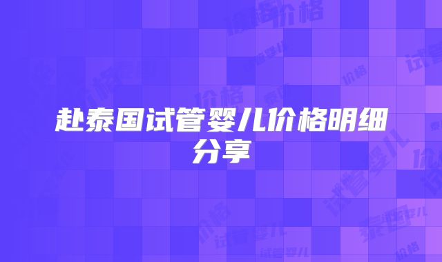 赴泰国试管婴儿价格明细分享