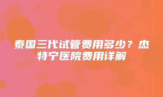 泰国三代试管费用多少?杰特宁医院费用详解