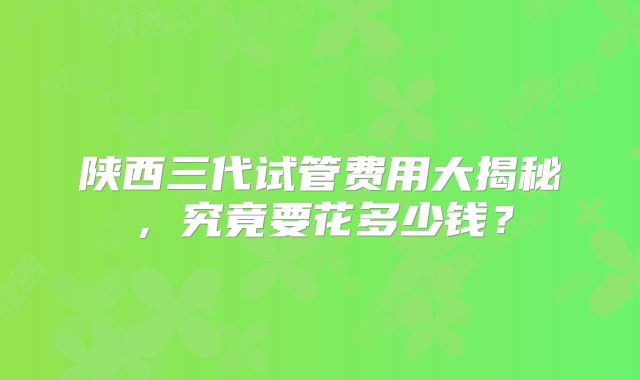 陕西三代试管费用大揭秘,究竟要花多少钱?