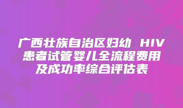 广西壮族自治区妇幼 HIV患者试管婴儿全流程费用及成功率综合评估表