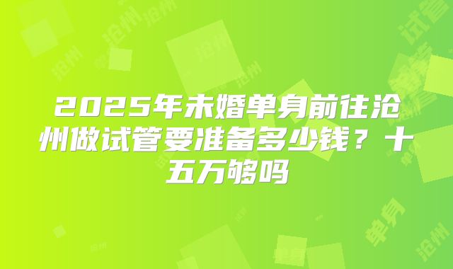 2025年未婚单身前往沧州做试管要准备多少钱？十五万够吗
