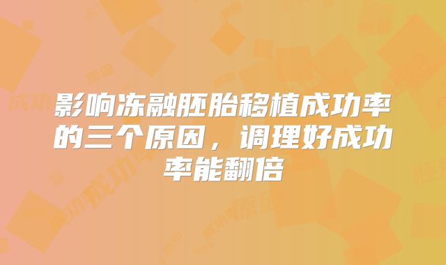 影响冻融胚胎移植成功率的三个原因，调理好成功率能翻倍