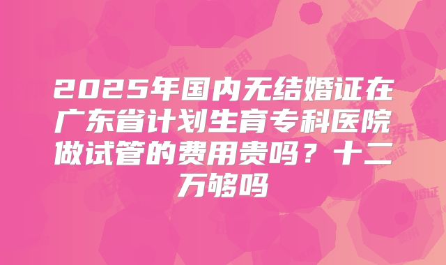 2025年国内无结婚证在广东省计划生育专科医院做试管的费用贵吗?十二万够吗