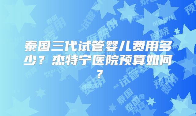 泰国三代试管婴儿费用多少？杰特宁医院预算如何？