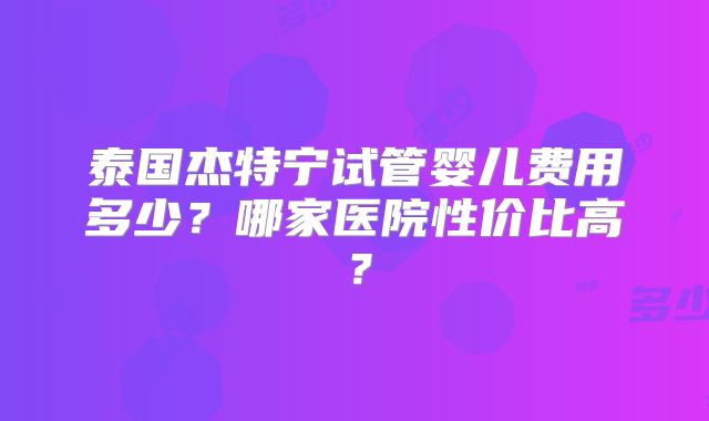 泰国杰特宁试管婴儿费用多少？哪家医院性价比高？