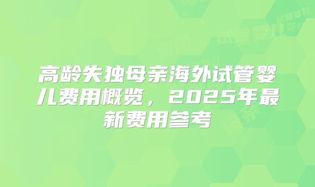 高龄失独母亲海外试管婴儿费用概览，2025年最新费用参考
