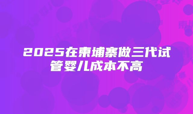 2025在柬埔寨做三代试管婴儿成本不高
