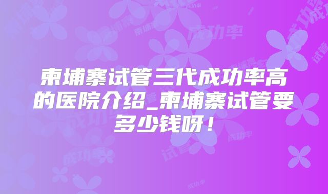柬埔寨试管三代成功率高的医院介绍_柬埔寨试管要多少钱呀!