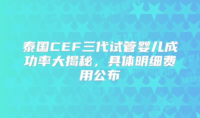 泰国CEF三代试管婴儿成功率大揭秘，具体明细费用公布