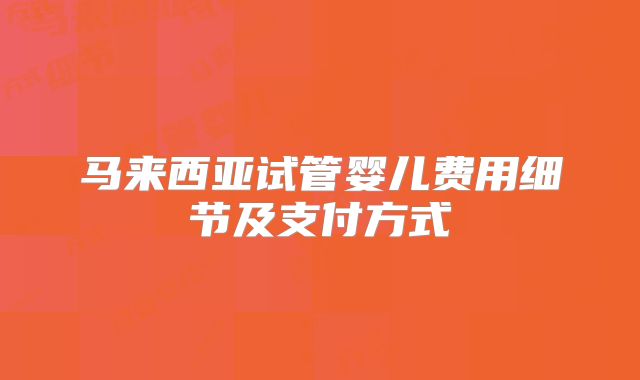 马来西亚试管婴儿费用细节及支付方式