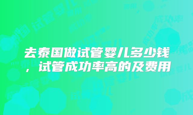 去泰国做试管婴儿多少钱,试管成功率高的及费用