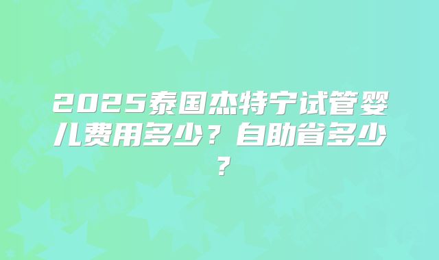 2025泰国杰特宁试管婴儿费用多少？自助省多少？