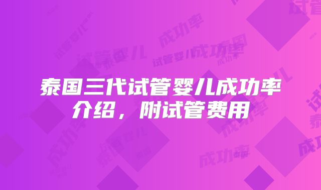 泰国三代试管婴儿成功率介绍，附试管费用