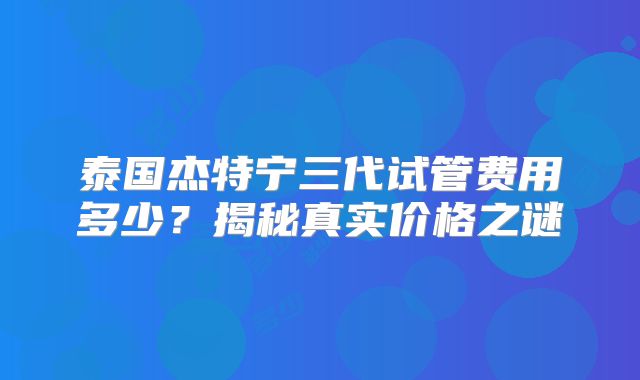 泰国杰特宁三代试管费用多少？揭秘真实价格之谜