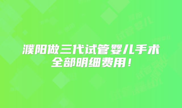 濮阳做三代试管婴儿手术全部明细费用！