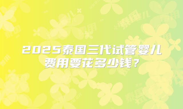 2025泰国三代试管婴儿费用要花多少钱?