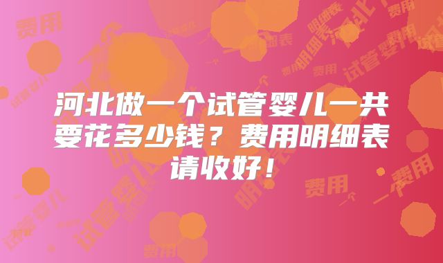 河北做一个试管婴儿一共要花多少钱？费用明细表请收好！