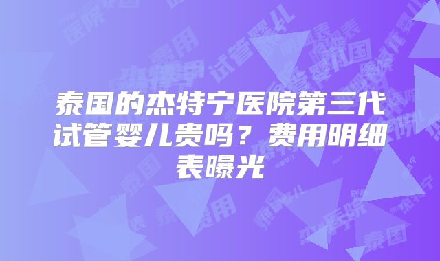 泰国的杰特宁医院第三代试管婴儿贵吗？费用明细表曝光