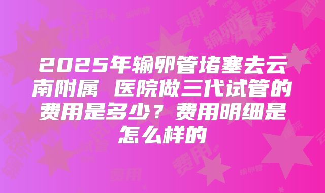 2025年输卵管堵塞去云南附属 医院做三代试管的费用是多少？费用明细是怎么样的
